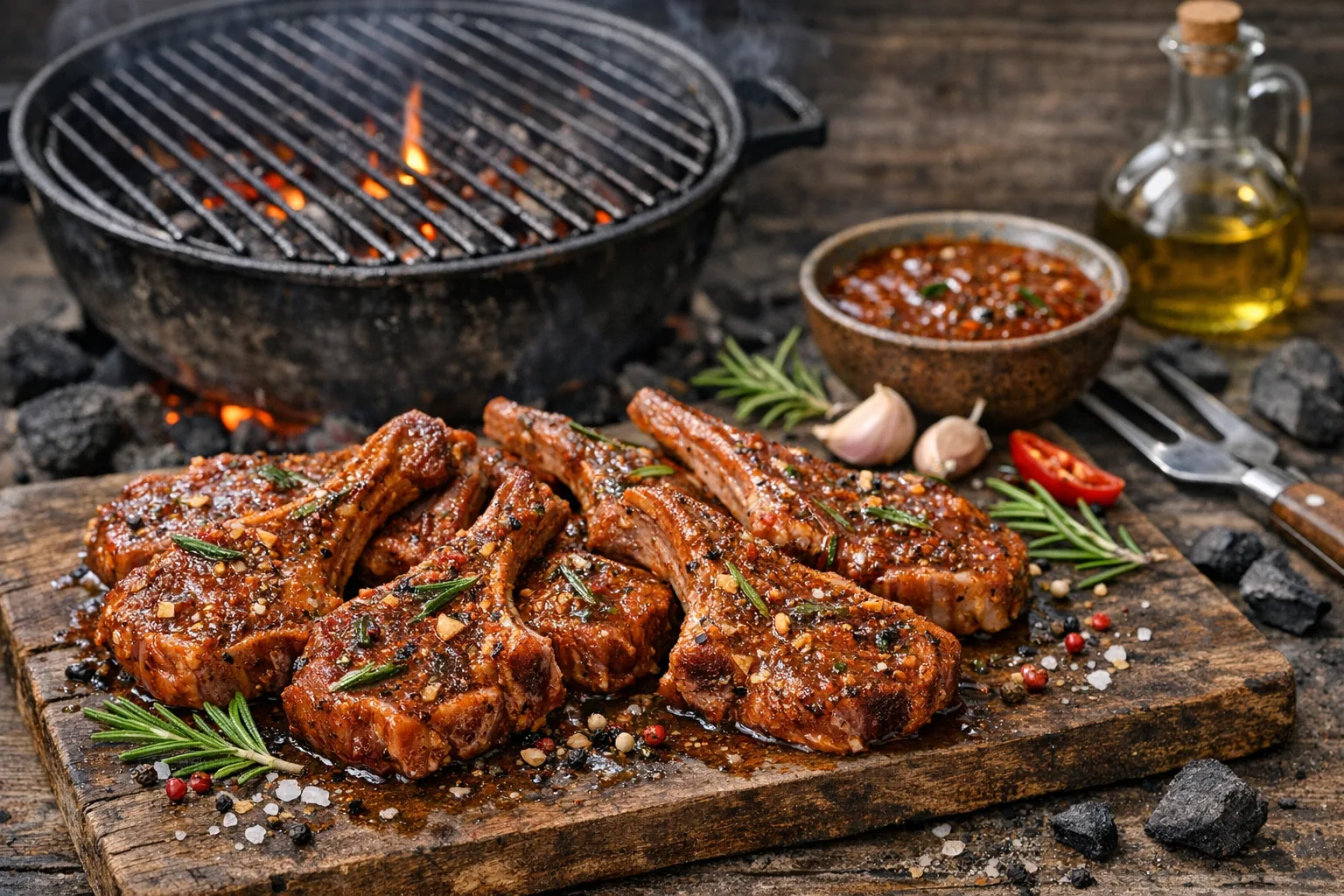 Lammkoteletts mariniert fuer den Holzkohlegrill