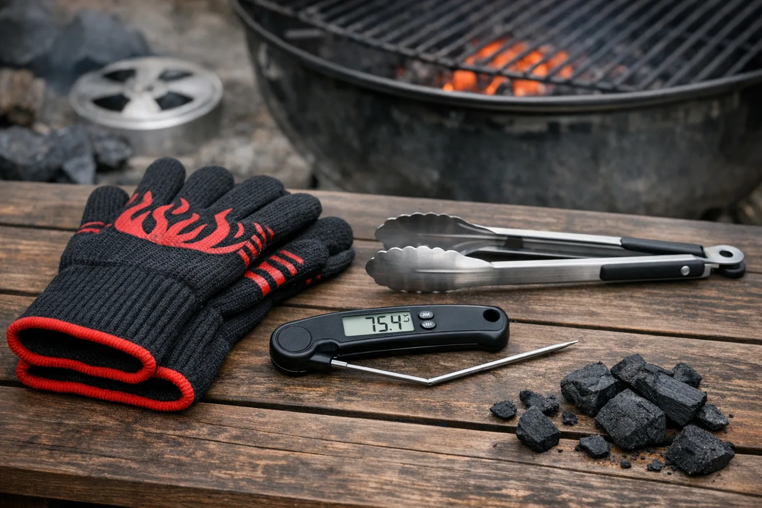 Unverzichtbares Holzkohlegrill Zubehoer kaufen: Zangen, Thermometer, Handschuhe