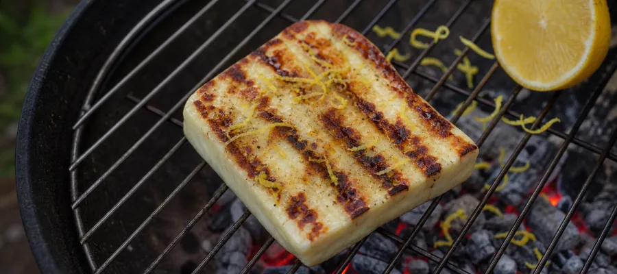 Gegrillter Halloumi mit Zitronenabrieb vom Holzkohlegrill